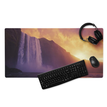 Epic Sunset Waterfall large gaming mouse pad with non-slip backing