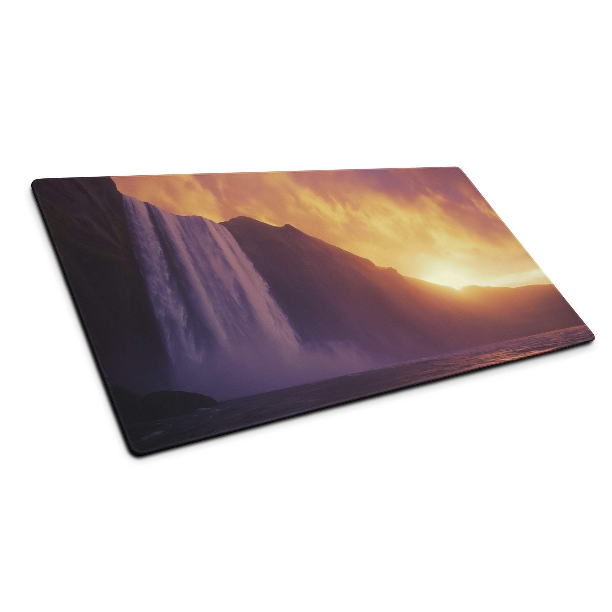 Epic sunset waterfall large gaming mouse pad with non-slip backing