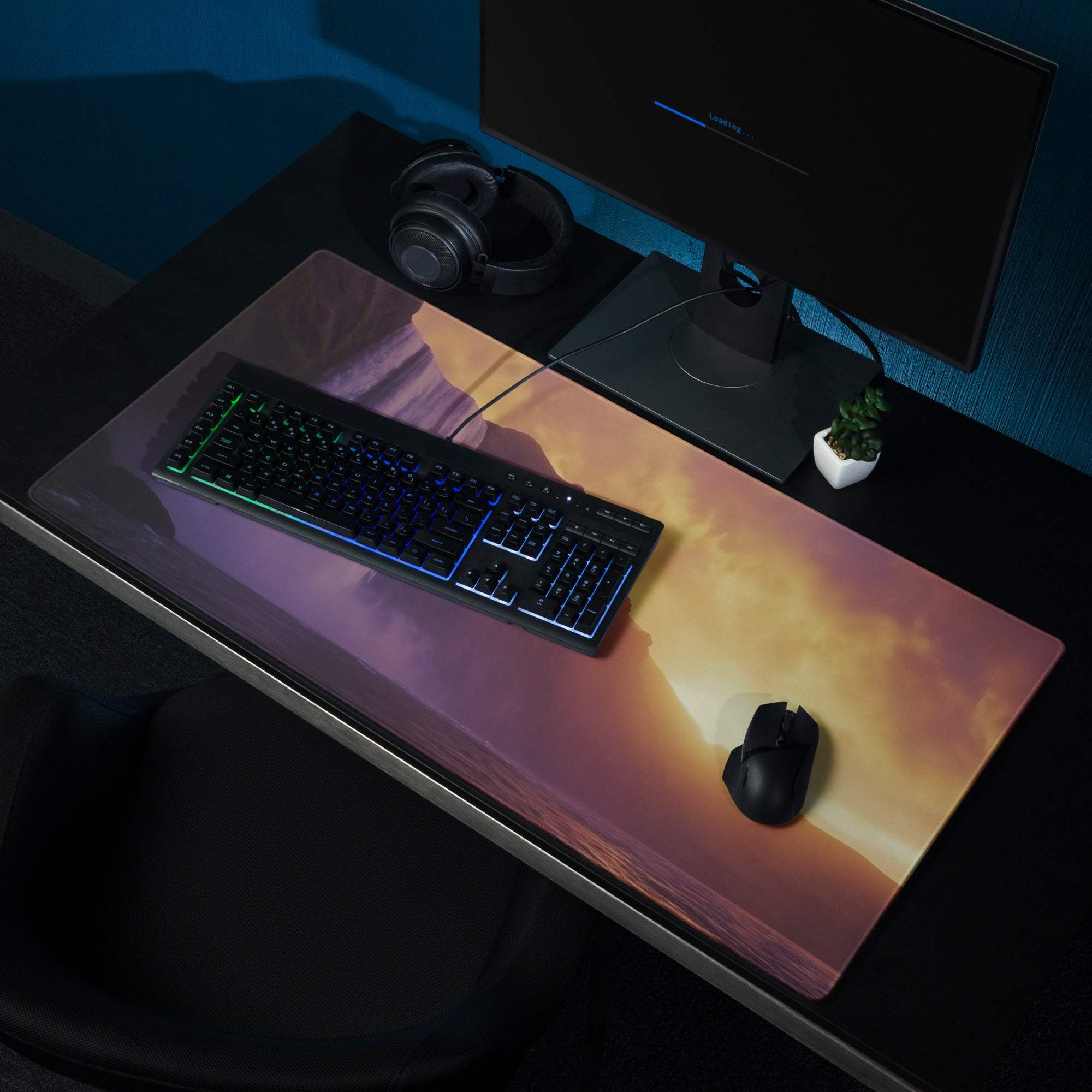 Epic Sunset Waterfall large gaming mouse pad with non-slip backing