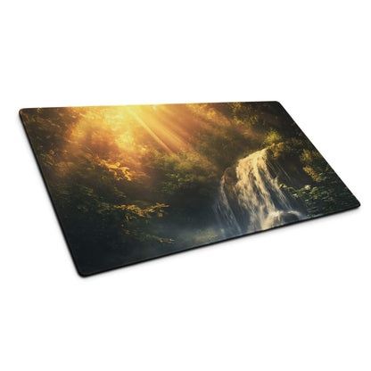 Rectangular waterfall print cutting board with golden hour nature scene