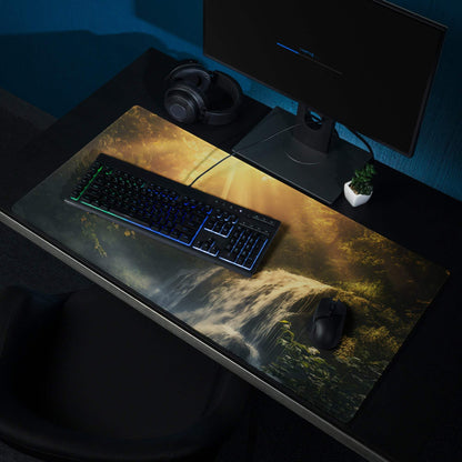 Large Nature Scene Golden Hour Waterfall Gaming Mouse Pad