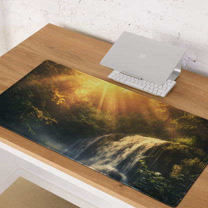 Nature Scene Golden Hour Waterfall Gaming Mouse Pad with Non-Slip Base