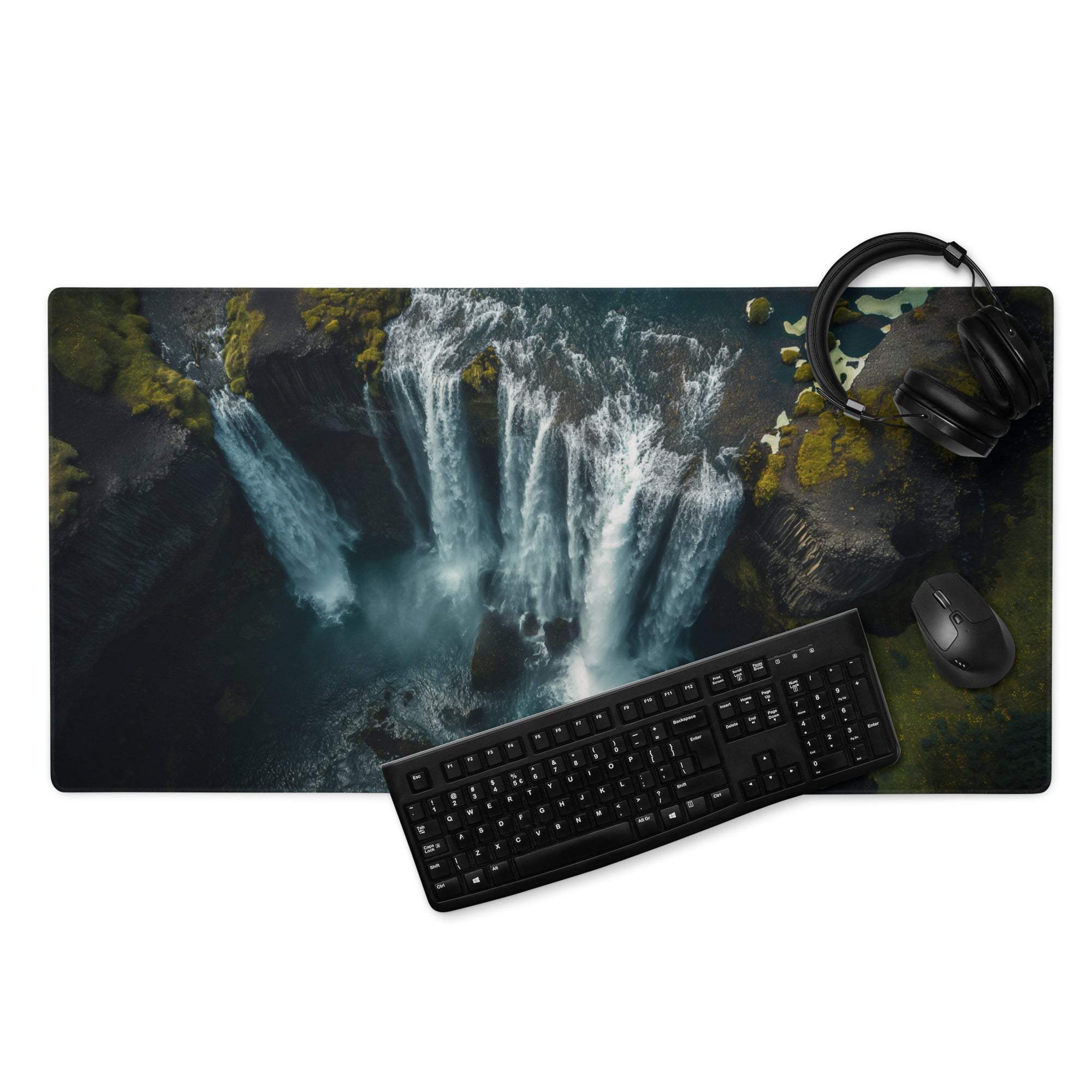 Moody waterfall gaming mouse pad with large non-slip base