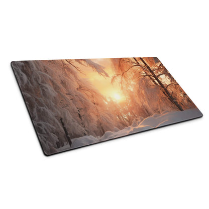 Winter sunset forest large gaming mouse pad with snow trees print