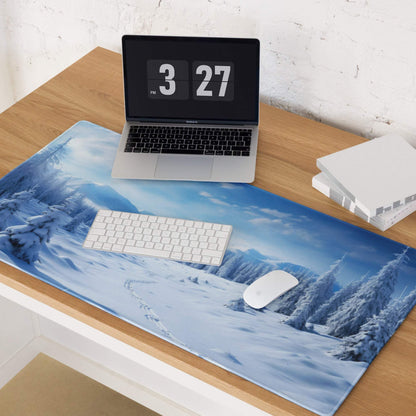 Blue snowy mountain landscape gaming mouse pad with non-slip base