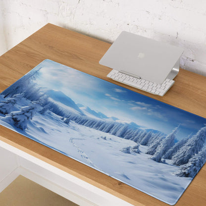 Blue snowy mountain landscape gaming mouse pad with non-slip base