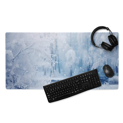Blue frosty forest gaming mousepad with glossy finish and non-slip backing