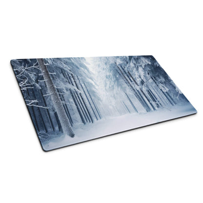 Winter forest glass cutting board with snow-covered blue trees