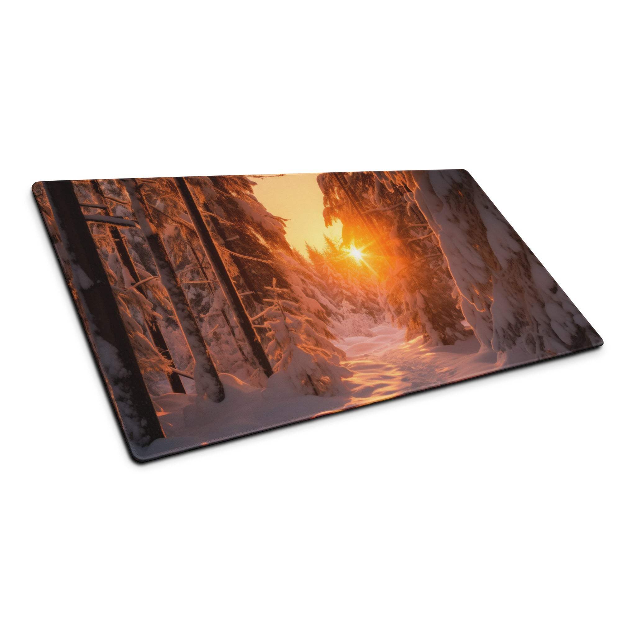 Vivid snowy forest sunrise rectangular cutting board with orange glow