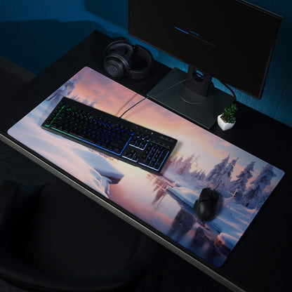 Serene Winter Sunset large gaming mousepad with pink purple horizon