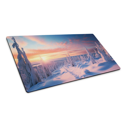 Serene winter sunset over frosted pines gaming mouse pad