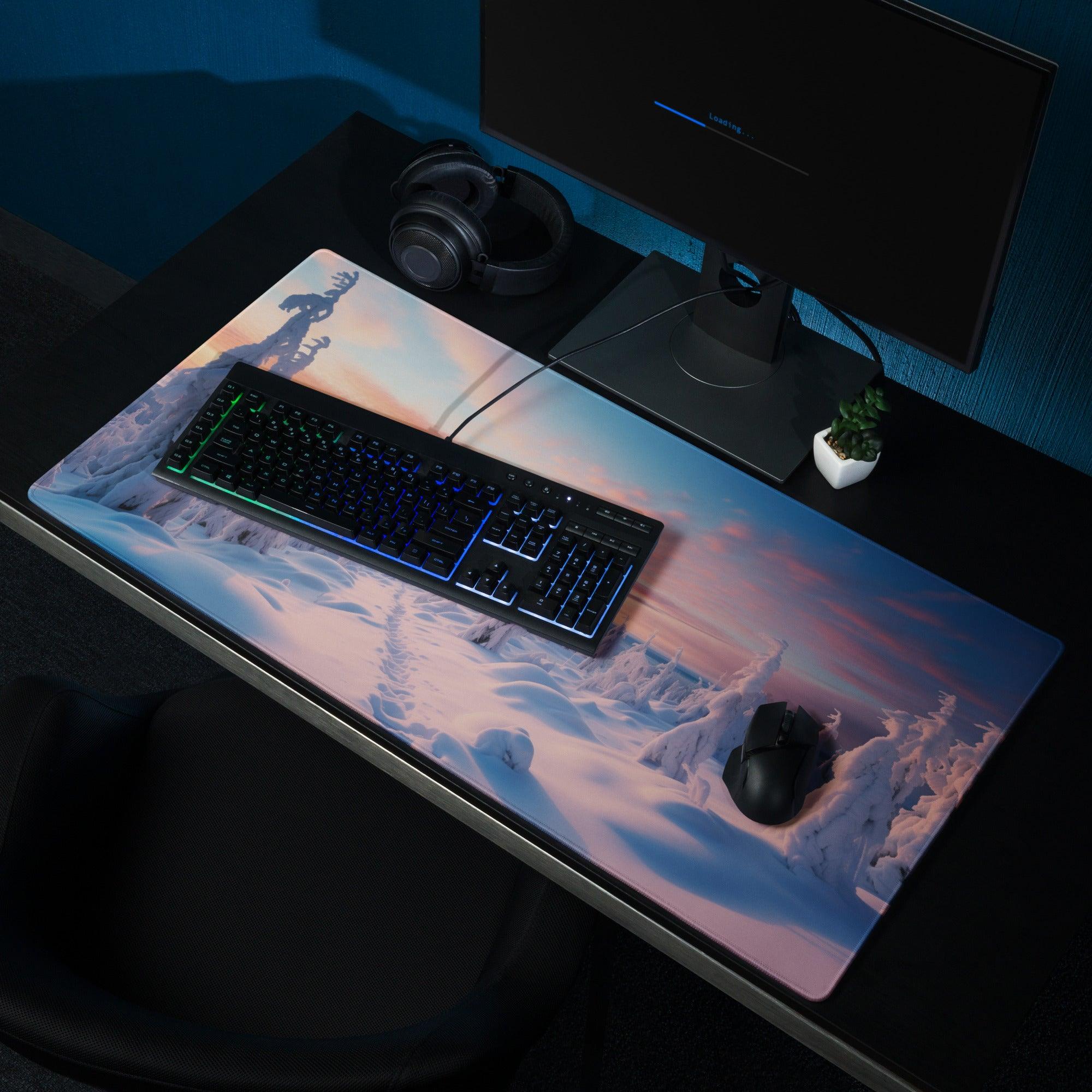 Serene winter sunset over frosted pines gaming mouse pad
