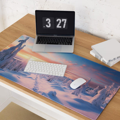 Serene Winter Sunset Over Frosted Pines gaming mouse pad