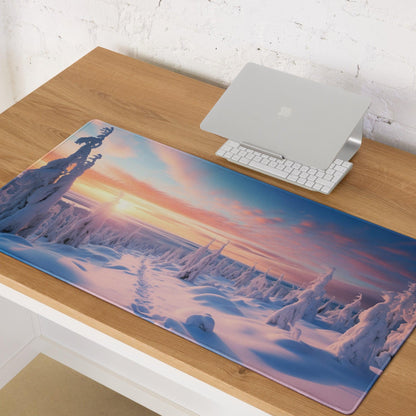 Serene winter sunset over frosted pines gaming mouse pad