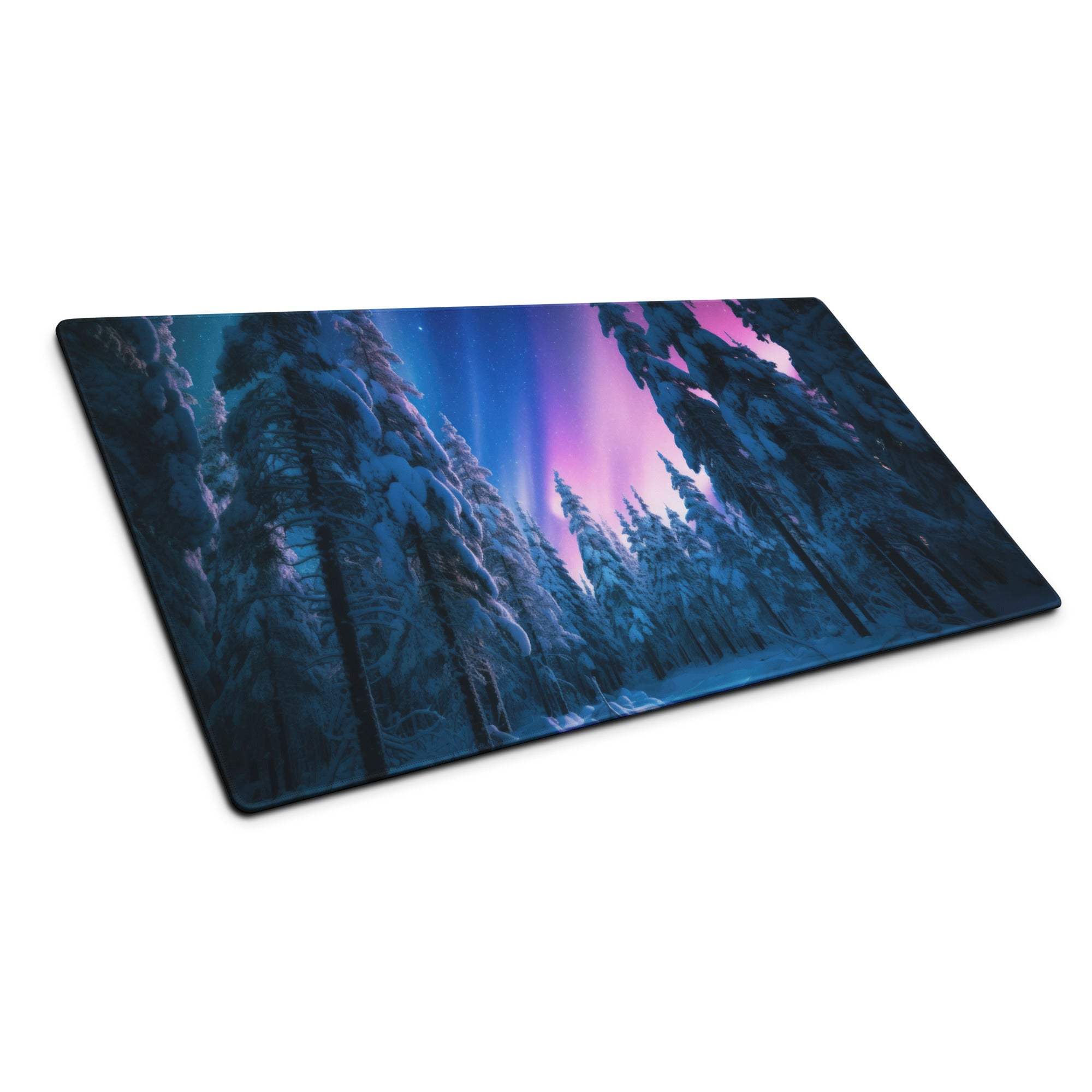 Dreamy aurora borealis forest large gaming mouse pad with non-slip base