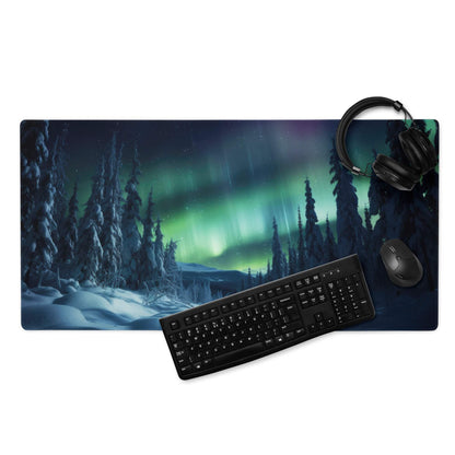 Ultra large aurora borealis forest gaming mouse pad with non-slip base
