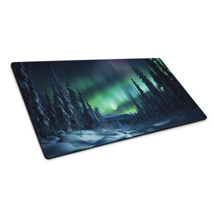 Ultra large aurora borealis forest night gaming mouse pad with non-slip base