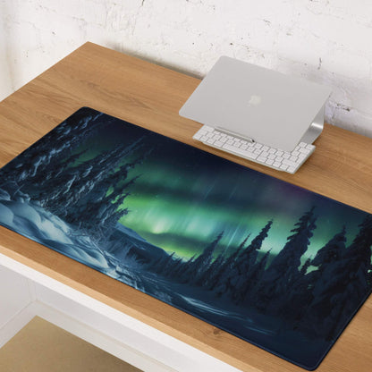 Ultra large dark blue aurora borealis forest gaming mouse pad