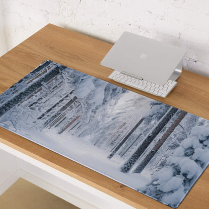 Winter Forest gaming mouse pad with frosty snow-covered trees