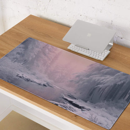 Winter Forest Pink Dawn large gaming mouse pad with frosty landscape