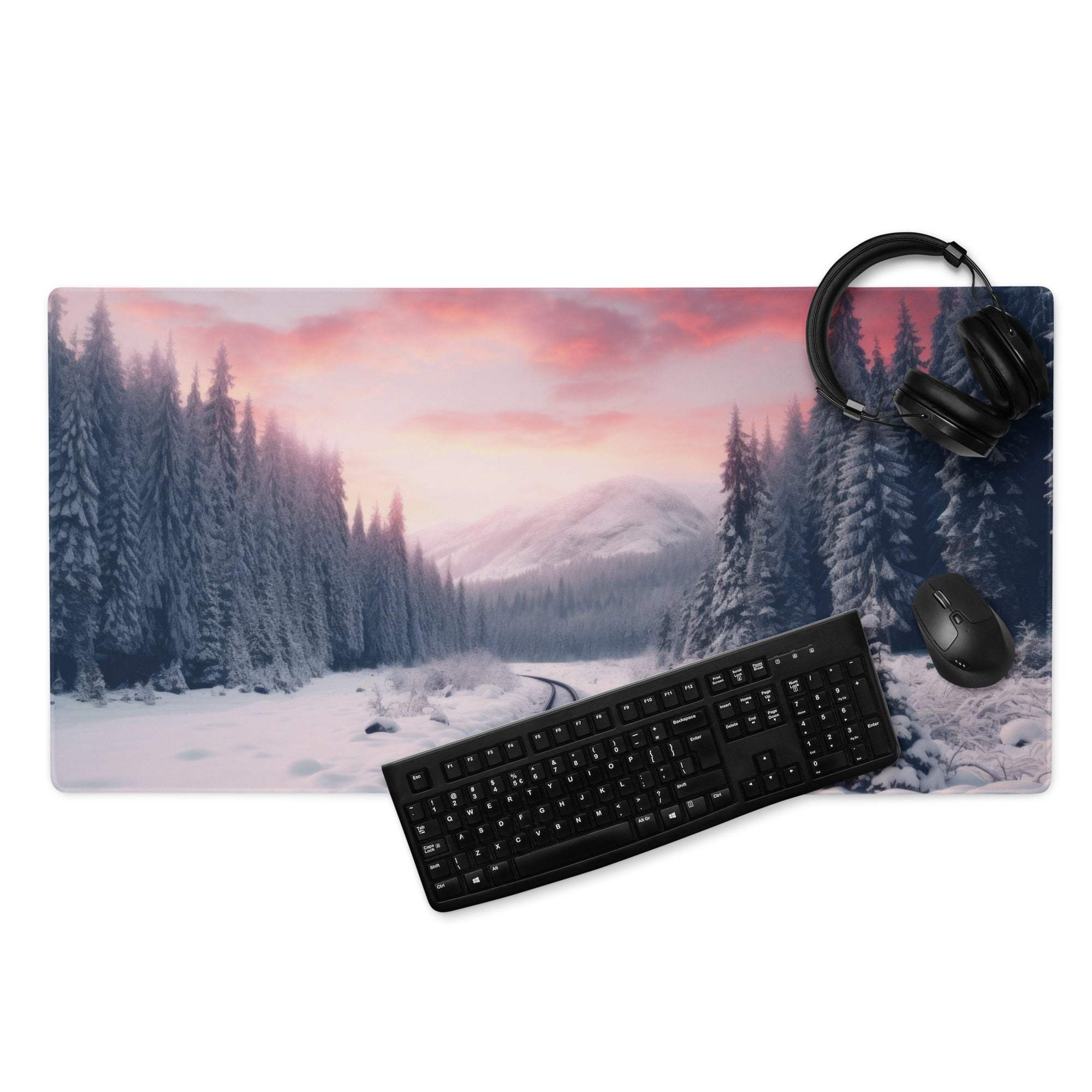 Calm Winter Snow Forest gaming mouse pad with non-slip base