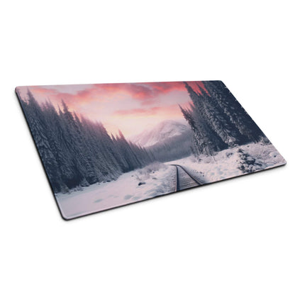 Calm winter snow forest gaming mouse pad with printed landscape and non-slip base