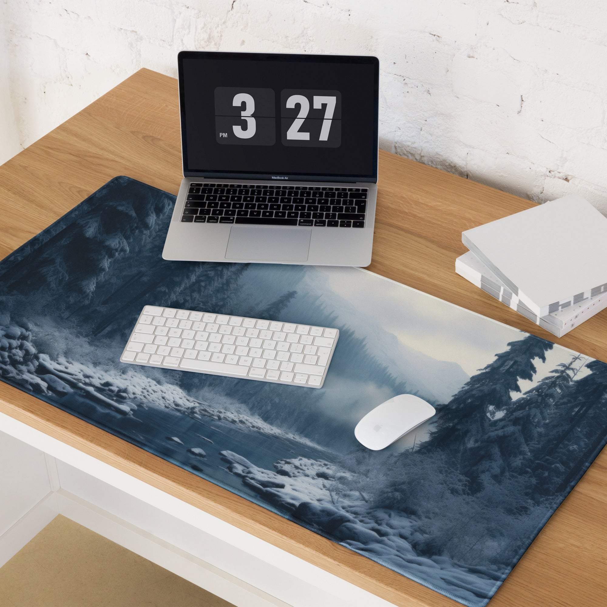 Blue mountain landscape desk mat gaming mouse pad with non-slip base