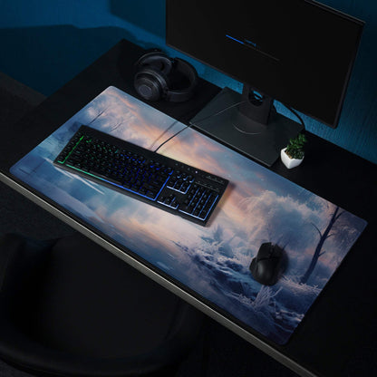 Tranquil Winter Forest icy landscape gaming mousepad, large stitched non-slip
