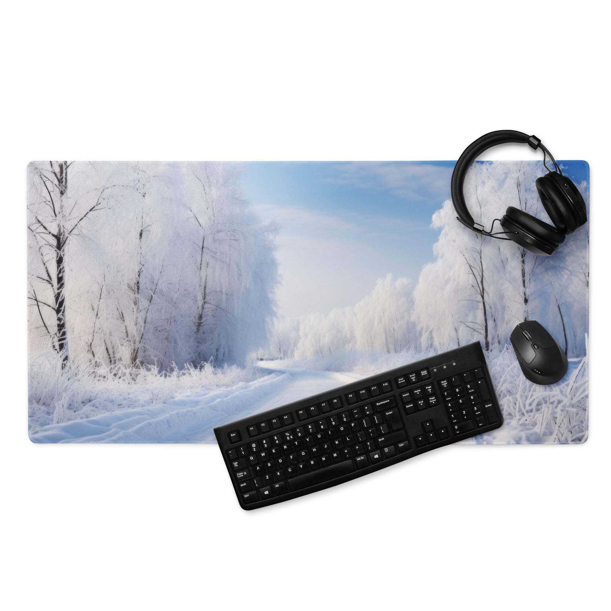 Serene Winter Forest large gaming mouse pad with snowy landscape