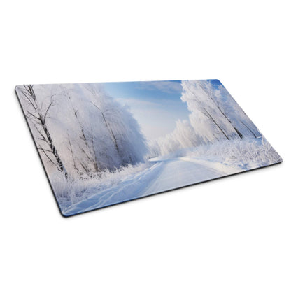 Serene winter forest snowy blue large gaming mouse pad with frosty landscape