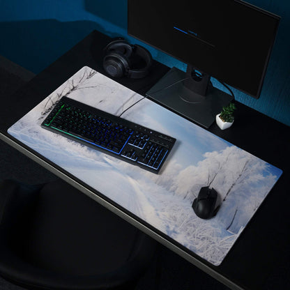 Serene Winter Forest Snowy Blue large premium gaming mouse pad