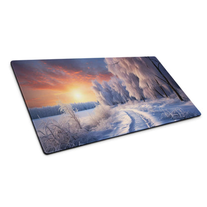 Winter sunrise snowy forest rectangular gaming mouse pad with vivid landscape