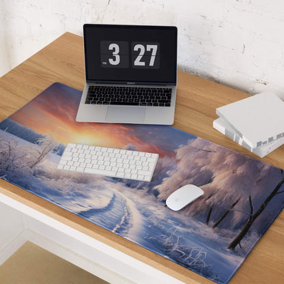 Winter sunrise snowy forest gaming mouse pad with large non-slip surface
