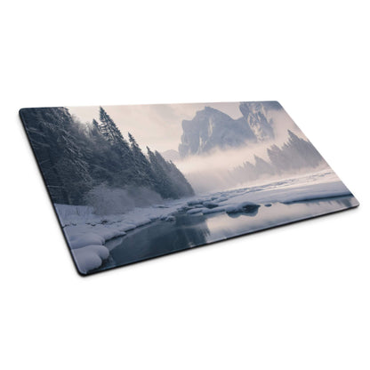 Serene winter mountain landscape rectangular glass cutting board with non-slip backing