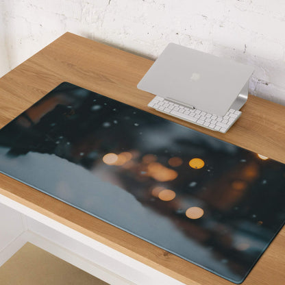 Moody Midnight Blue gaming mouse pad with bokeh lights and non-slip base