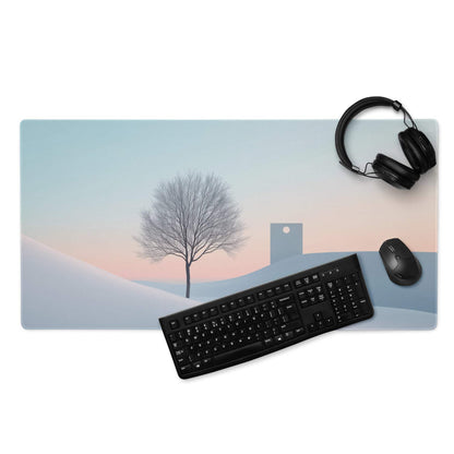 Large pastel winter landscape gaming mouse pad with non-slip base