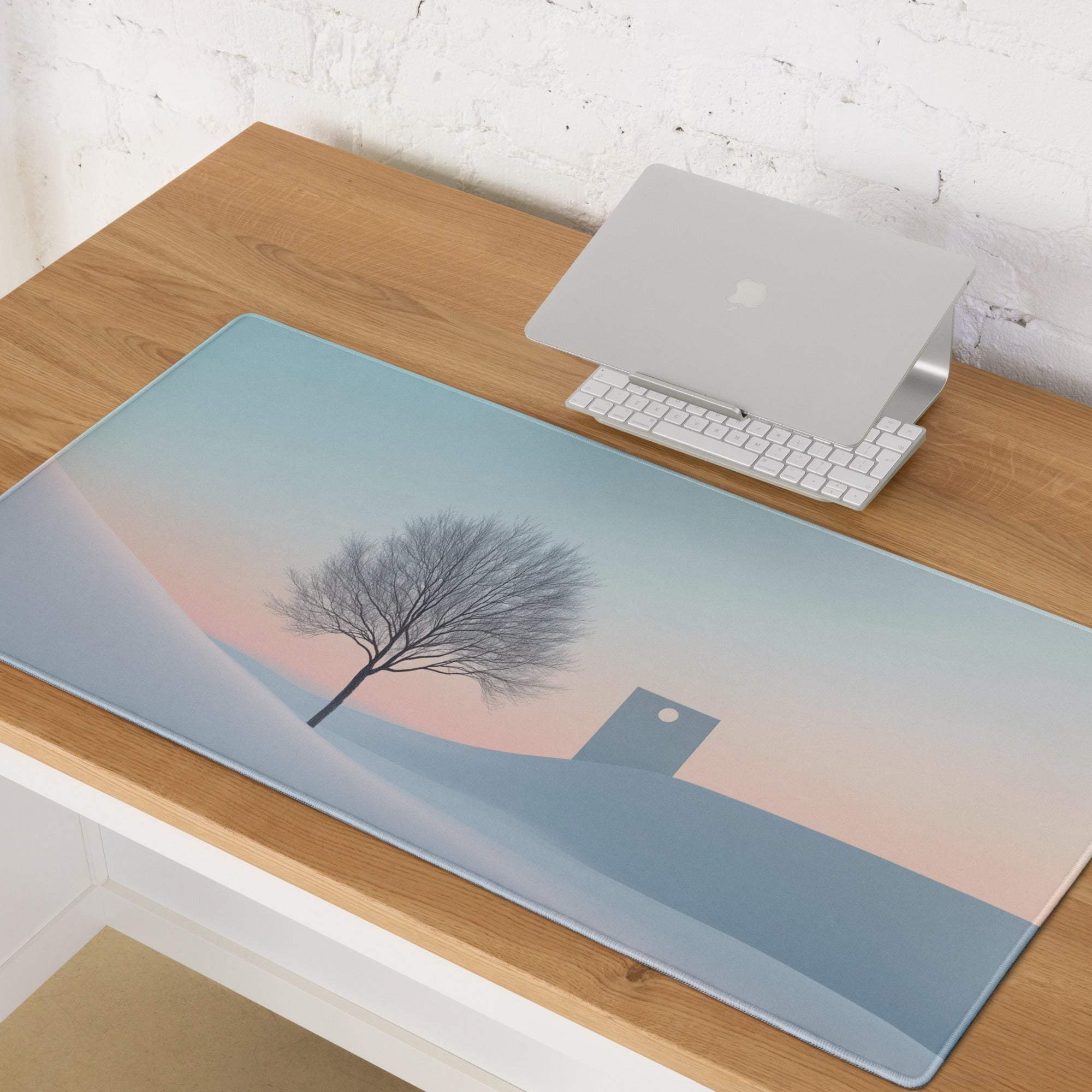 Pastel winter landscape large gaming mouse pad with bare tree design