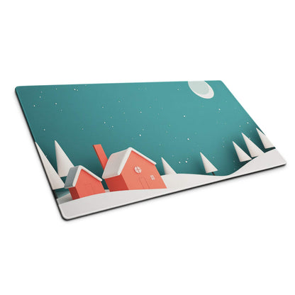 Whimsical Winter Village Teal Sky Scene glass cutting board with winter scene