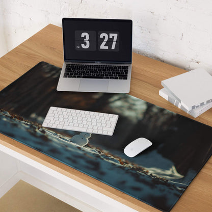 Winter Forest Serenity snowman wave gaming mouse pad in black and teal