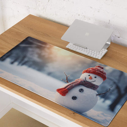 Festive snowman in red hat scarf on frosty winter gaming mouse pad