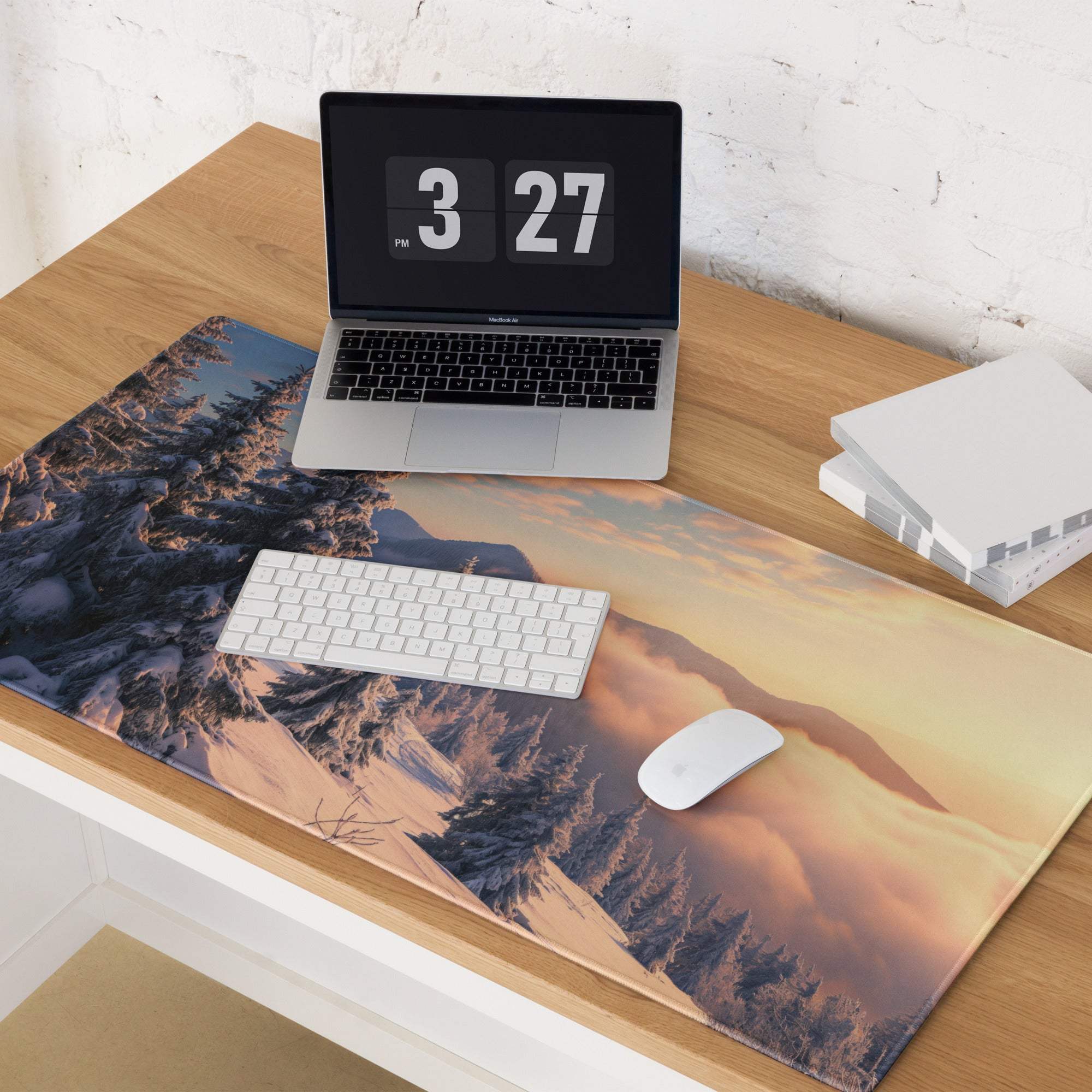 Epic Snowy Mountain Sunset Landscape Large Gaming Mouse Pad