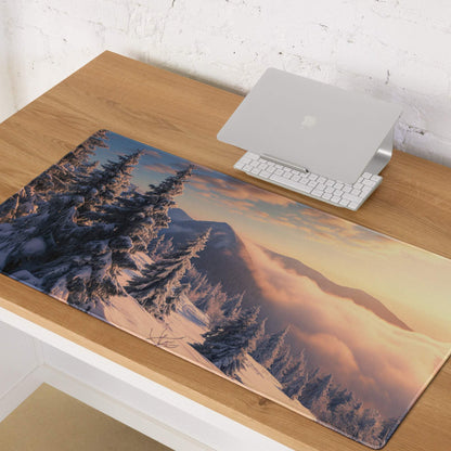 Epic Snowy Mountain Sunset large gaming mouse pad with winter landscape