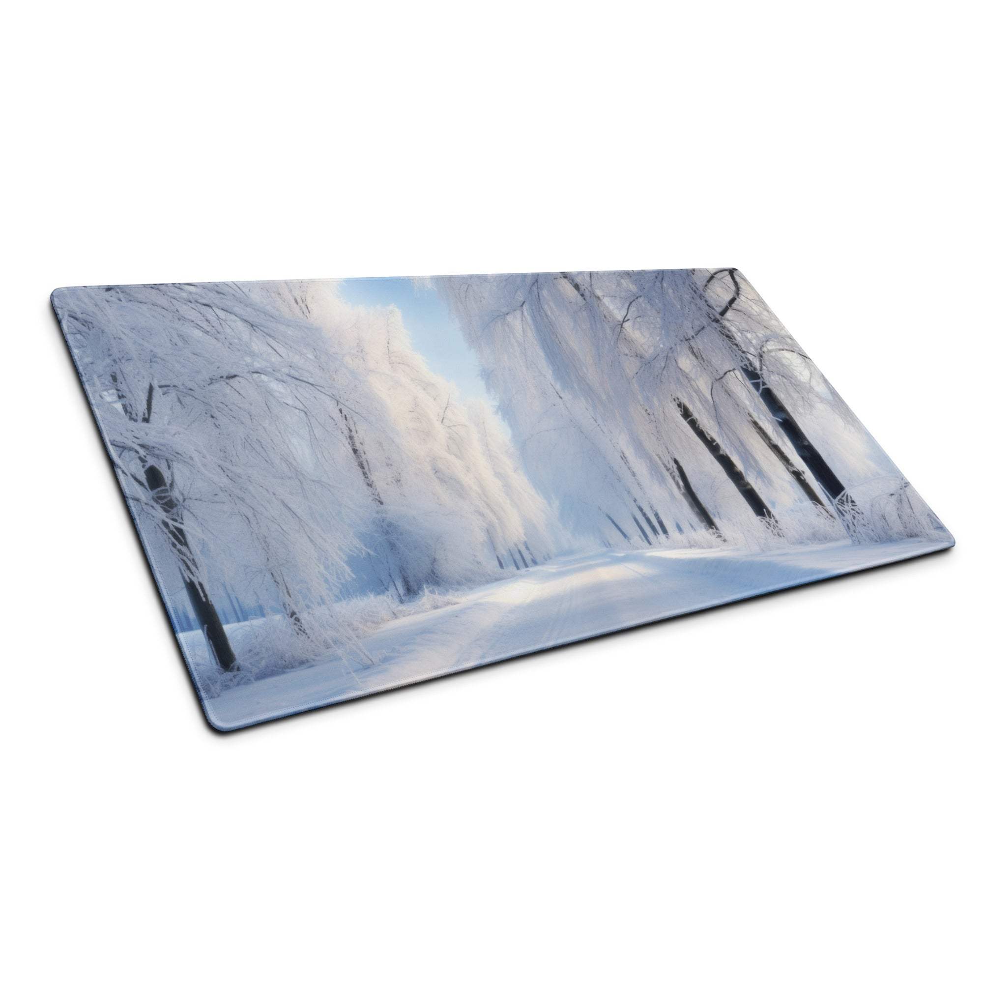Winter blue forest glass cutting board with snow trees icy branches