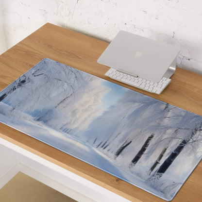 Large winter blue forest gaming mouse pad with non-slip base