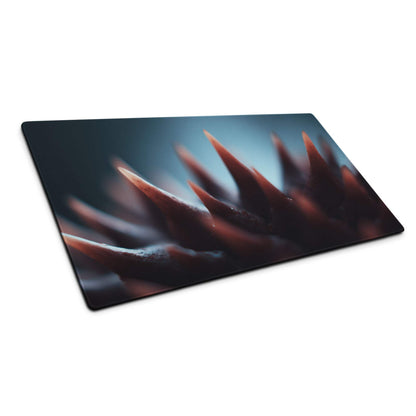 Rectangular reddish-brown spiked motif mouse pad on dark blue background