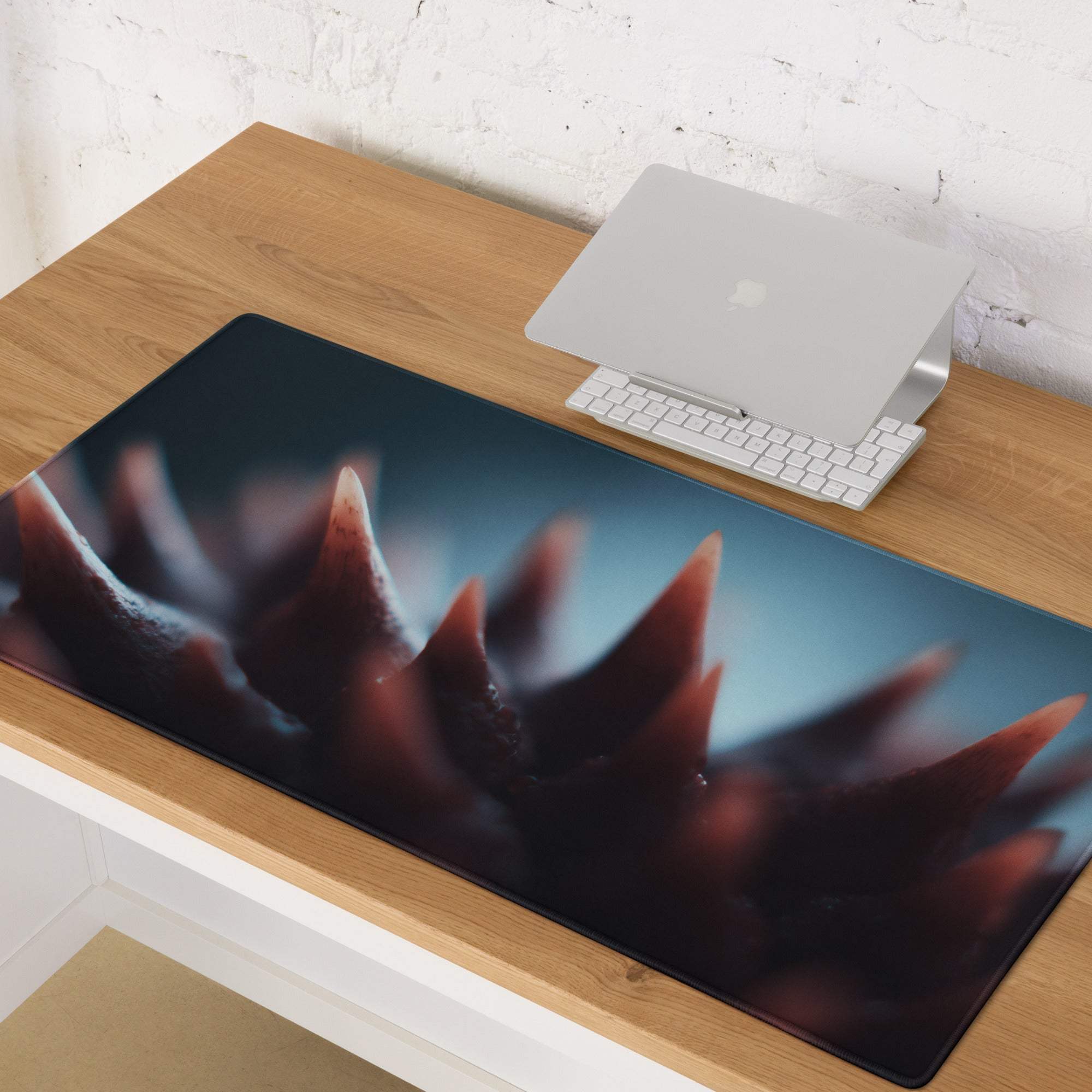 Dark red black spiked gaming mousepad with non-slip base stitching