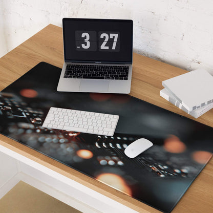 Premium large black cityscape bokeh gaming mouse pad with non-slip base
