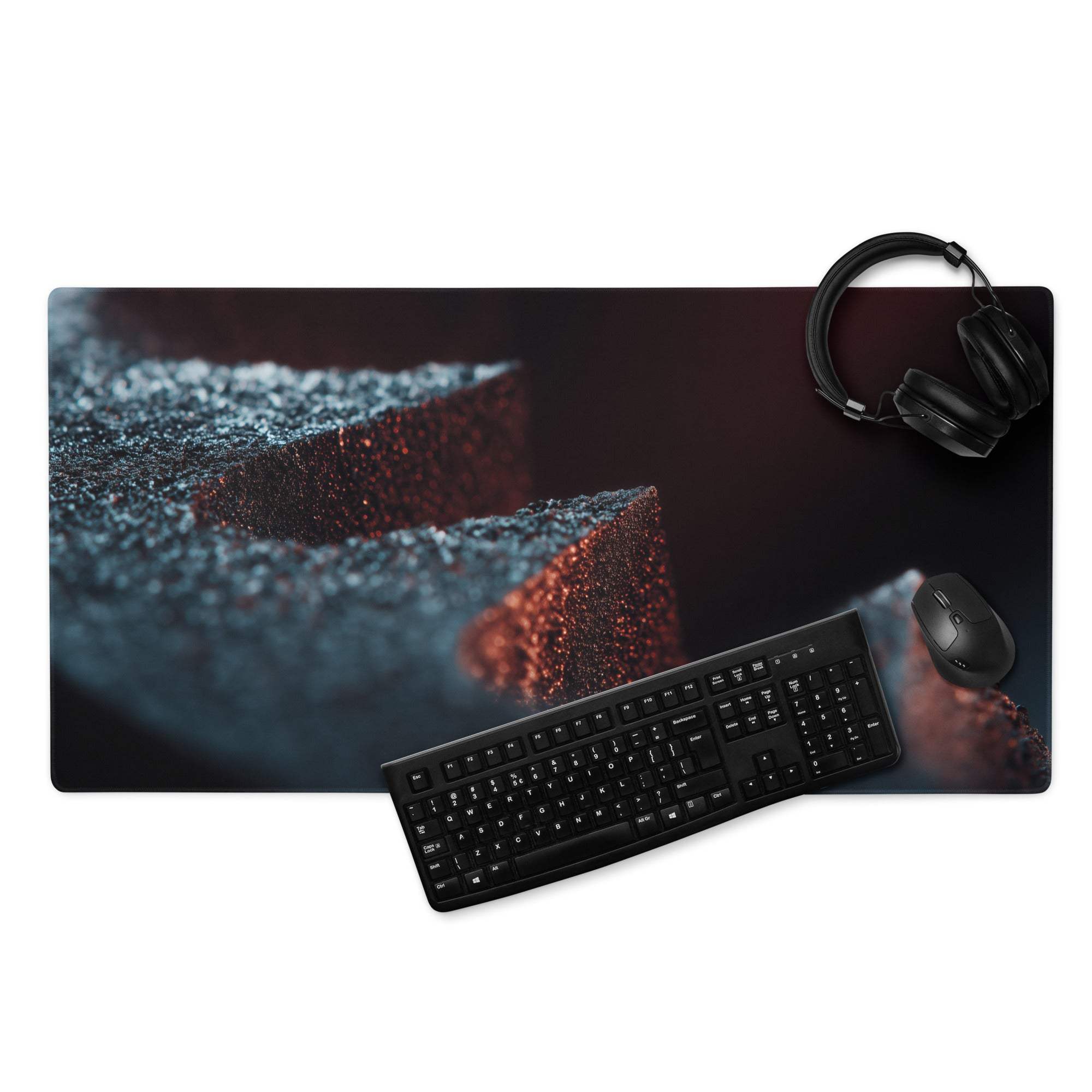 Premium Midnight Ember extended gaming mouse pad with glowing charcoal texture