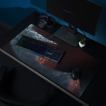 Premium Midnight Ember extended gaming mouse pad with cosmic red gray swirls