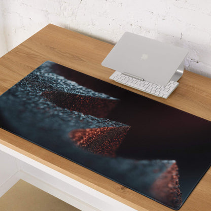 Premium Midnight Ember extended gaming mouse pad with glowing red blue abstract design